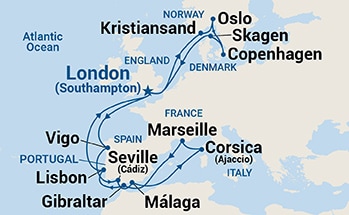 21-Day Mediterranean & Scandinavia Medley Itinerary Map